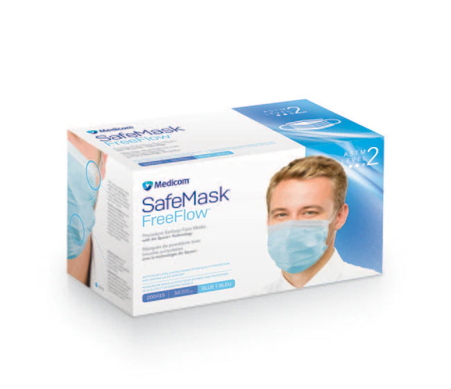 Medicom 200415 SafeMask FreeFlow Earloop Face Masks ASTM Level 2 Blue 50/Bx Medicom 200415 SafeMask FreeFlow Earloop Face Masks ASTM Level 2 Blue 50/Bx